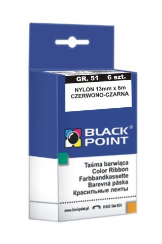 Black Point taśma barwiąca KBPGR51CZCZ gr. 51 - 13 mm x 6 m, czarna-czerwona, 6 szt.