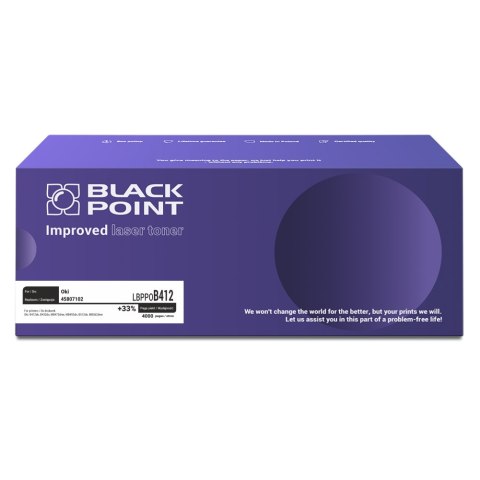 Black Point toner LBPPOB412 zastępuje Oki 45807102, 4000 stron Black Point toner LBPPOB412 zastępuje Oki 45807102, 4000 stron