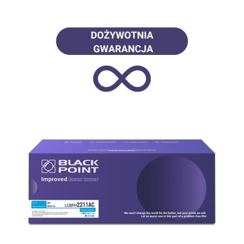 Toner Black Point LCBPH2211AC 
Zastępuje: HP W2211A 
Wydajność: 1250 stron 
Kolor: Cyan 
Chip OEM*
