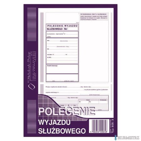 505-3 Polecenie wyjazdu służbowego, A5 40 kartek, MICHALCZYK&PROKOP 505-3 Polecenie wyjazdu służbowego, A5 40 kartek, MICHALCZYK&PROKOP