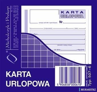 507-6 Karta urlopowa MICHALCZYK&PROKOP 2/3 A6 40 kartek 507-6 Karta urlopowa MICHALCZYK&PROKOP 2/3 A6 40 kartek