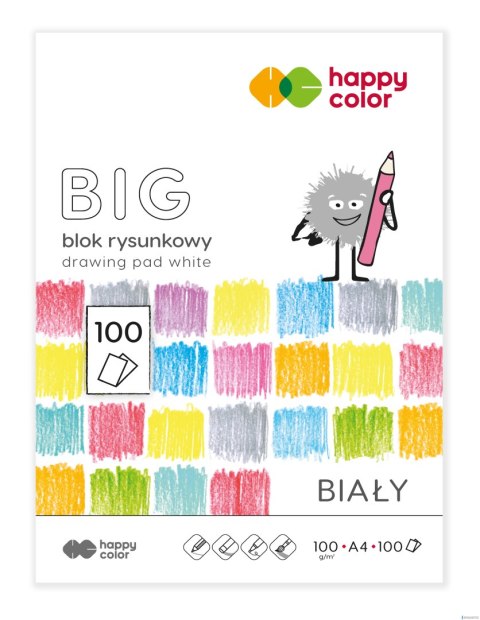 Blok rysunkowy biały BIG, A4, 100g, 100 ark, Happy Color HA 3710 2030-0B100 Blok rysunkowy biały BIG, A4, 100g, 100 ark, Happy Color HA 3710 2030-0B100