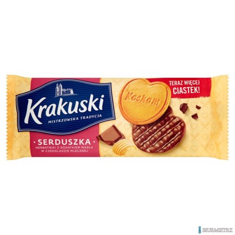 Ciastka BAHLSEN KRAKUSKI HERBATNIKI SERDUSZKA w czekoladzie mlecznej 171g Ciastka BAHLSEN KRAKUSKI HERBATNIKI SERDUSZKA w czekoladzie mlecznej 171g