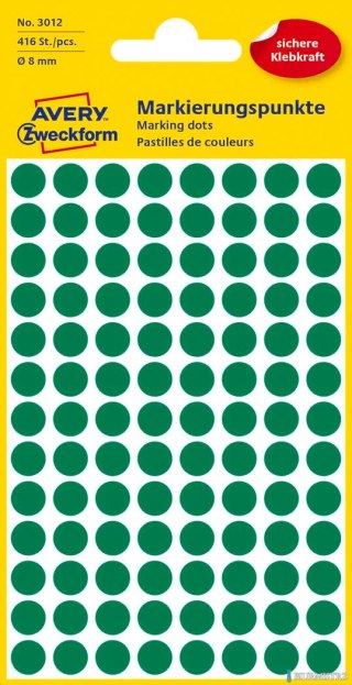 Kółka do zaznaczania zielone 3012 Q8 4ark. trwałe, Avery Zweckform