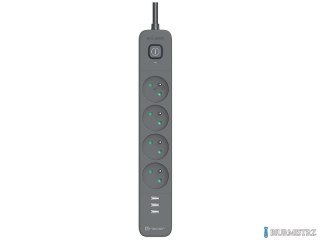 Listwa zasilająca antyprzepięciowa TRACER Power Line+ mobile ready 1.5 m (4 gniazd + 3 USB A, 5v, 2,4A) TRALIS46254 TRALIS47027