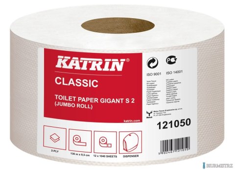 Papier toaletowy, duże rolki KATRIN CLASSIC Gigant Jumbo S 2 130, 121050, opakowanie: 12 rolek Papier toaletowy, duże rolki KATRIN CLASSIC Gigant Jumbo S 2 130, 121050, opakowanie: 12 rolek