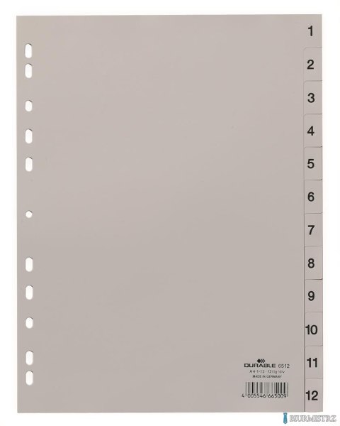 Przekładki PP A4 szare, nadr. indeks, 1-12, 1 0 części Szary 651210 DURABLE Przekładki PP A4 szare, nadr. indeks, 1-12, 1 0 części Szary 651210 DURABLE