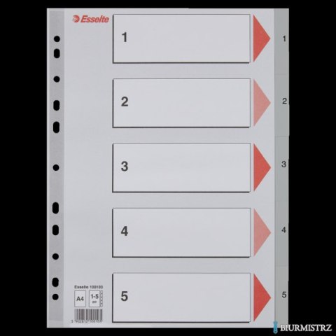 Przekładki plastikowe szare PP A4 1-5 100103 numeryczne ESSELTE Przekładki plastikowe szare PP A4 1-5 100103 numeryczne ESSELTE