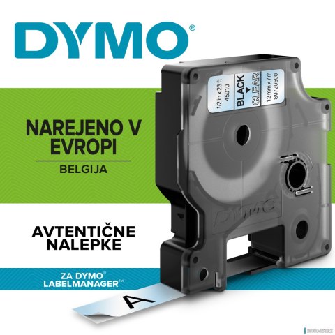 Taśma DYMO D1 - 12 mm x 7 m, czarny / przezroczysty S0720500 / 45010 do drukarek etykiet Taśma DYMO D1 - 12 mm x 7 m, czarny / przezroczysty S0720500 / 45010 do drukarek etykiet