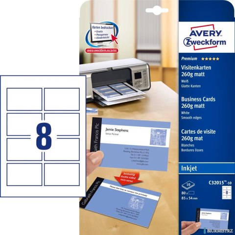 Wizytówki Quick&Clean C32015-10 85 x 54 10ark. 260 g, matowe, białe, Avery Zweckform (X) Wizytówki Quick&Clean C32015-10 85 x 54 10ark. 260 g, matowe, białe, Avery Zweckform (X)