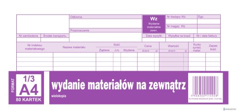 Wydanie materiałów na zewnątrz WZ, 1/3 A4 80 kartek, 10-351-8 DOTTS Wydanie materiałów na zewnątrz WZ, 1/3 A4 80 kartek, 10-351-8 DOTTS