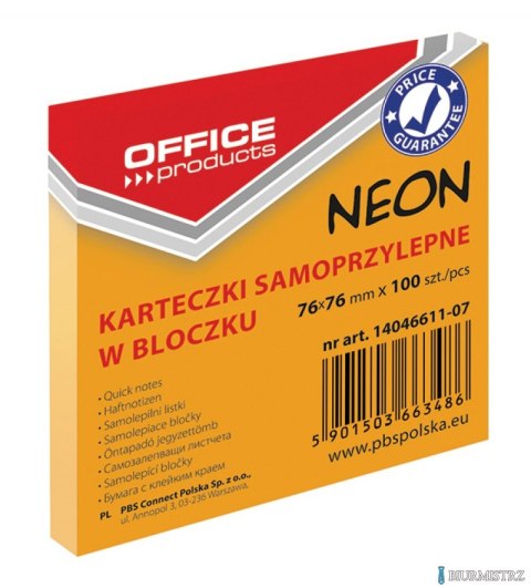Bloczek samoprzylepny 76x76 100k NEON pomarańczowy 14046611-07 Bloczek samoprzylepny 76x76 100k NEON pomarańczowy 14046611-07