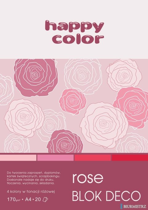 Blok Deco Rose A4, 170g, 20 ark, 4 kol. tonacja różowo-czerwona, Happy Color HA 3717 2030-062 Blok Deco Rose A4, 170g, 20 ark, 4 kol. tonacja różowo-czerwona, Happy Color HA 3717 2030-062