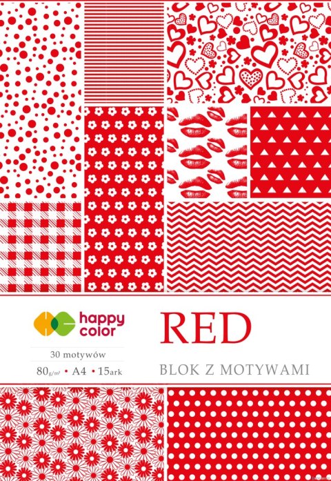 Blok z motywami RED, 80g/m2, A4, 15 ark, 30 motyw, Happy Color HA 3808 2030-R Blok z motywami RED, 80g/m2, A4, 15 ark, 30 motyw, Happy Color HA 3808 2030-R