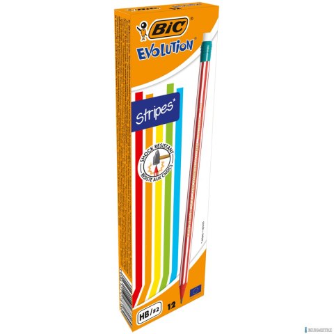Ołówek z gumką BIC Evolution Stripes 646 HB , 8960342 Ołówek z gumką BIC Evolution Stripes 646 HB , 8960342