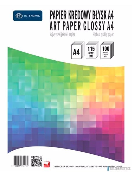 Papier kredowy A4 100ark błysk 115g INTERDRUK Papier kredowy A4 100ark błysk 115g INTERDRUK