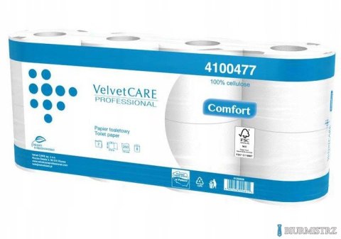 Papier toaletowy celuloza, 2 warstwy, biały, 27,5m - 250 listków (8szt) VELVET PROFESSIONAL Comfort 4100477 Papier toaletowy celuloza, 2 warstwy, biały, 27,5m - 250 listków (8szt) VELVET PROFESSIONAL Comfort 4100477