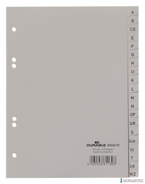 Przekładki A5 A-Z PP szare 6550 DURABLE Przekładki A5 A-Z PP szare 6550 DURABLE