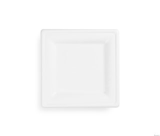 Talerz z trzciny cukrowej, kwadratowy 20x20cm, biały, op. 50 szt. 100% biodegradowalny 84586