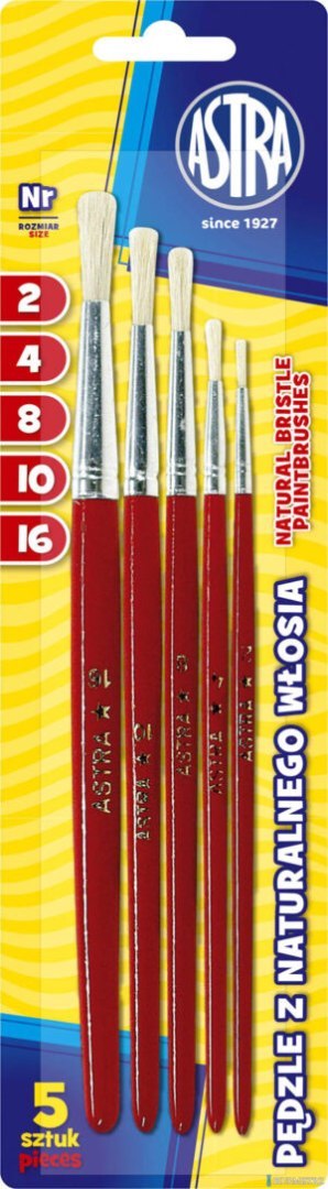 Zestaw pędzli z naturalnego włosia Astra 5 sztuk rozmiary 2/4/8/10/16, 315111002 Zestaw pędzli z naturalnego włosia Astra 5 sztuk rozmiary 2/4/8/10/16, 315111002