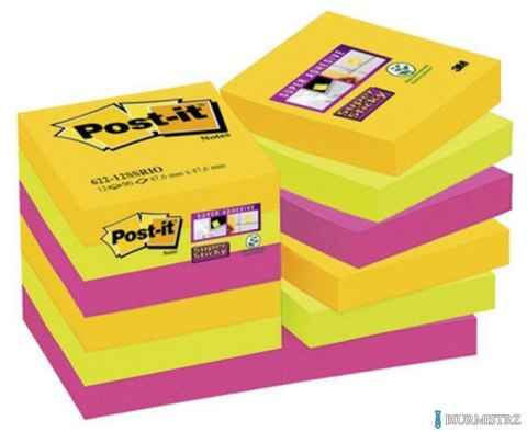 Bloczek samoprzylepny POST-IT_ Super Sticky (622-12SSRIO-EU), 47,6x47,6mm, 12x90 kart., paleta Rio de Janeiro Bloczek samoprzylepny POST-IT_ Super Sticky (622-12SSRIO-EU), 47,6x47,6mm, 12x90 kart., paleta Rio de Janeiro