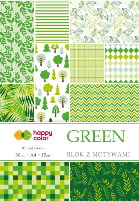 Blok z motywami GREEN, 80g/m2, A4, 15 ark, 30 motyw, Happy Color HA 3808 2030-G Blok z motywami GREEN, 80g/m2, A4, 15 ark, 30 motyw, Happy Color HA 3808 2030-G
