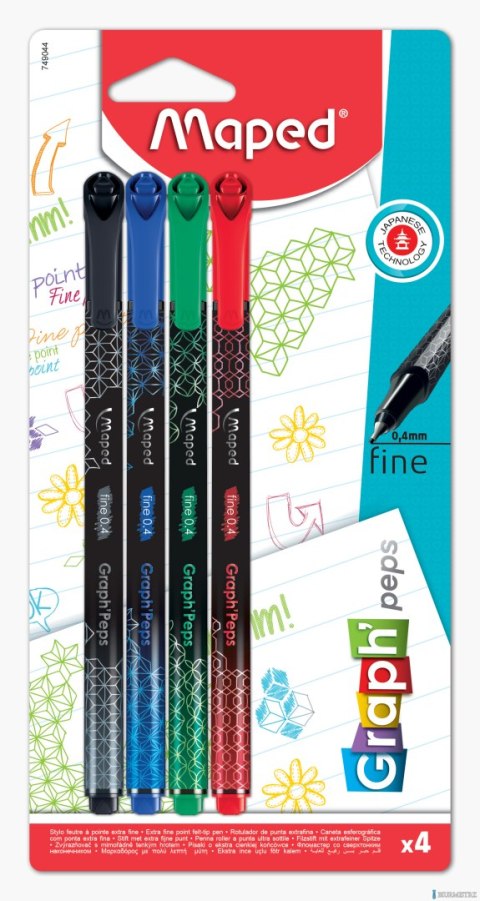 Cienkopis GRAPH PEPS DECO kolory basic 4 szt blister Maped 749044 Cienkopis GRAPH PEPS DECO kolory basic 4 szt blister Maped 749044