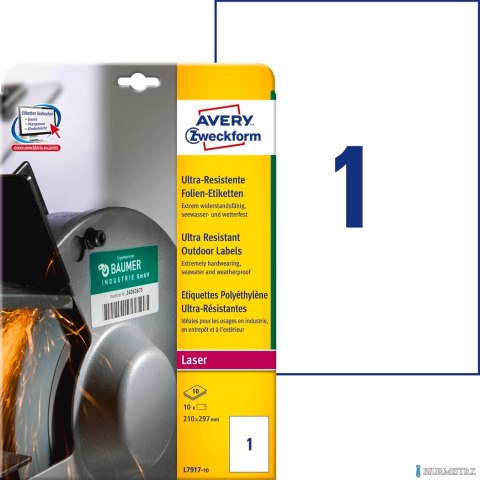 Etykiety Ultra Resistant L7917-10 210x297 10 ark polietylenowe, Avery Zweckform Etykiety Ultra Resistant L7917-10 210x297 10 ark polietylenowe, Avery Zweckform