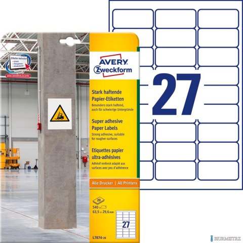 Etykiety do trudnych powierzchni L7874-20 63,5x29,6 20 ark., papierowe, Avery Zweckform Etykiety do trudnych powierzchni L7874-20 63,5x29,6 20 ark., papierowe, Avery Zweckform