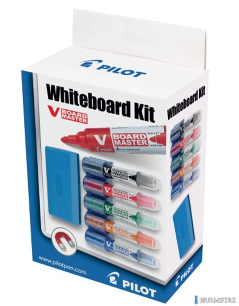 Komplet markerów suchościeralnych do tablic (5szt. mix kolor marker + gąbka + holder) V-BOARD MASTER PILOT PIKIT-VBM-S5 Komplet markerów suchościeralnych do tablic (5szt. mix kolor marker + gąbka + holder) V-BOARD MASTER PILOT PIKIT-VBM-S5