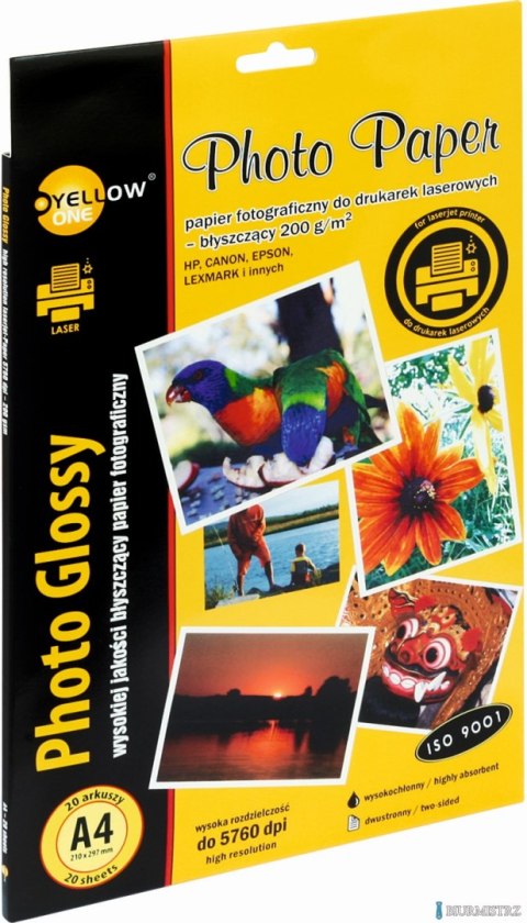 Papier fotograficzny laser błyszczący, 200 g/m, A4 20 arkuszy YELLOW ONE 150-1378 Papier fotograficzny laser błyszczący, 200 g/m, A4 20 arkuszy YELLOW ONE 150-1378