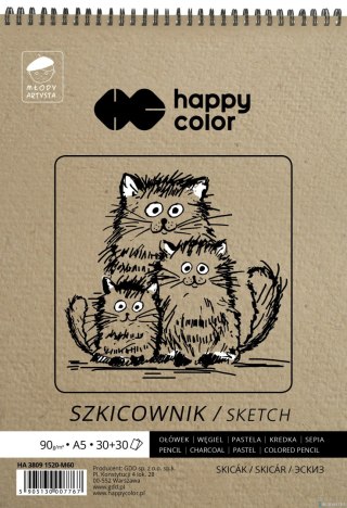 Szkicownik na spirali Młody Artysta, A5, 60 ark, 80/90g, Happy Color HA 3809 1520-M60