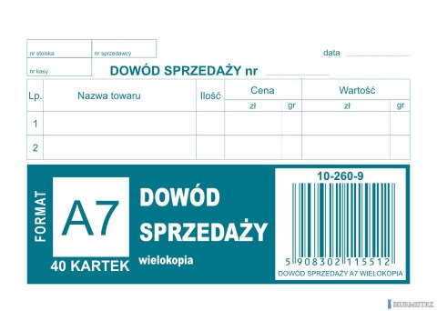 Dowód sprzedaży A7, 80 kartek wielokopia, 10-260-9 DOTTS Dowód sprzedaży A7, 80 kartek wielokopia, 10-260-9 DOTTS