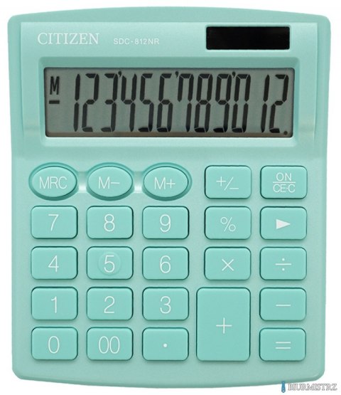 Kalkulator biurowy CITIZEN SDC-812NRGRE, 12-cyfrowy, 127x105mm, zielony Kalkulator biurowy CITIZEN SDC-812NRGRE, 12-cyfrowy, 127x105mm, zielony