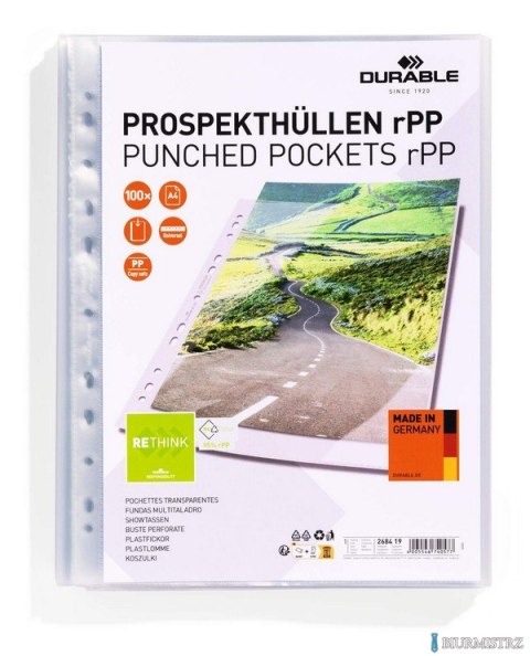 Koszulka na dokumenty Premium rPet PP, 80 mikronów, opakowanie 100 szt., Durable 268419 Koszulka na dokumenty Premium rPet PP, 80 mikronów, opakowanie 100 szt., Durable 268419