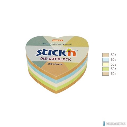 Notes serce, 64x67mm, mix 5 kol. pastel+recykling 250kart. Stickn 21837 Notes serce, 64x67mm, mix 5 kol. pastel+recykling 250kart. Stickn 21837