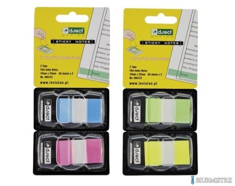 Zakładki indeksujące PET Z-TYPE 43*25 2x50szt neon ziel/żółte 960124 D.RECT Zakładki indeksujące PET Z-TYPE 43*25 2x50szt neon ziel/żółte 960124 D.RECT