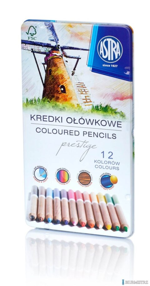 Kredki ołówkowe trójkątne w metalowym pudełku Astra Prestige 12 kolorów, 312118008 Kredki ołówkowe trójkątne w metalowym pudełku Astra Prestige 12 kolorów, 312118008