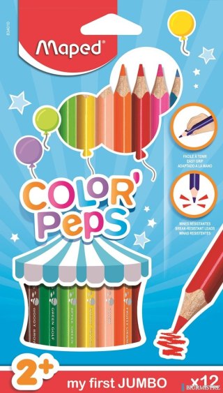 Kredki trójkątne MAPED COLORPEPS JUMBO TRÓJKĄTNE 12kolorów 834010