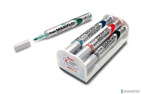 Marker do tablic PENTEL MAXIFLO komplet 4szt z gąbką MWL5S-4N suchościeralny Marker do tablic PENTEL MAXIFLO komplet 4szt z gąbką MWL5S-4N suchościeralny