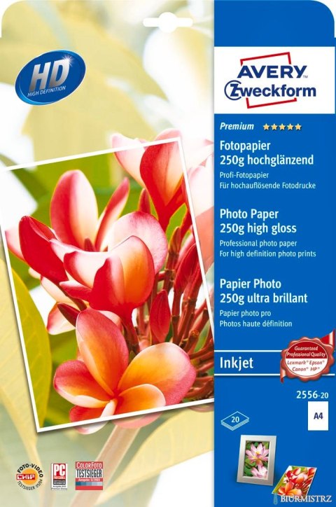 Papier foto wysokobłyszczący 2556-20 A4 20 ark. Premium, biały, 250g, Avery Zweckform (X) Papier foto wysokobłyszczący 2556-20 A4 20 ark. Premium, biały, 250g, Avery Zweckform (X)