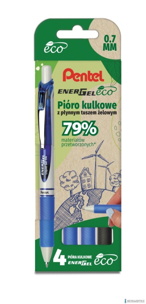 Pióro kulkowe ENERGEL ECO (kpl. 4szt - czarny, 3x niebieski) BL77E-ST4ACCCPL PENTEL Pióro kulkowe ENERGEL ECO (kpl. 4szt - czarny, 3x niebieski) BL77E-ST4ACCCPL PENTEL