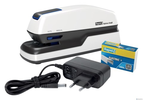 Zszywacz elektryczny Rapid Optima GripE, do 20 kartek, na baterię lub zasilacz, biały, 2102349 Zszywacz elektryczny Rapid Optima GripE, do 20 kartek, na baterię lub zasilacz, biały, 2102349
