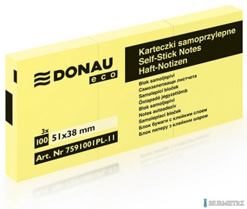 Bloczki samoprzylepne ECO (3szt x 100 ) karteczek jasnożółte 38x51 7591001PL-11 DONAU Bloczki samoprzylepne ECO (3szt x 100 ) karteczek jasnożółte 38x51 7591001PL-11 DONAU