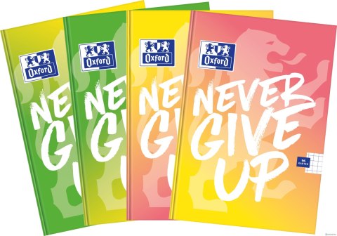 Brulion A5 96 kartek, NEVER GIVE UP kratka z marginesem OXFORD 400114799 (X) Brulion A5 96 kartek, NEVER GIVE UP kratka z marginesem OXFORD 400114799 (X)