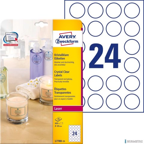 Etykiety Crystal Clear L7780-25 Q40 25 ark. przezroczyste Avery Zweckform Etykiety Crystal Clear L7780-25 Q40 25 ark. przezroczyste Avery Zweckform
