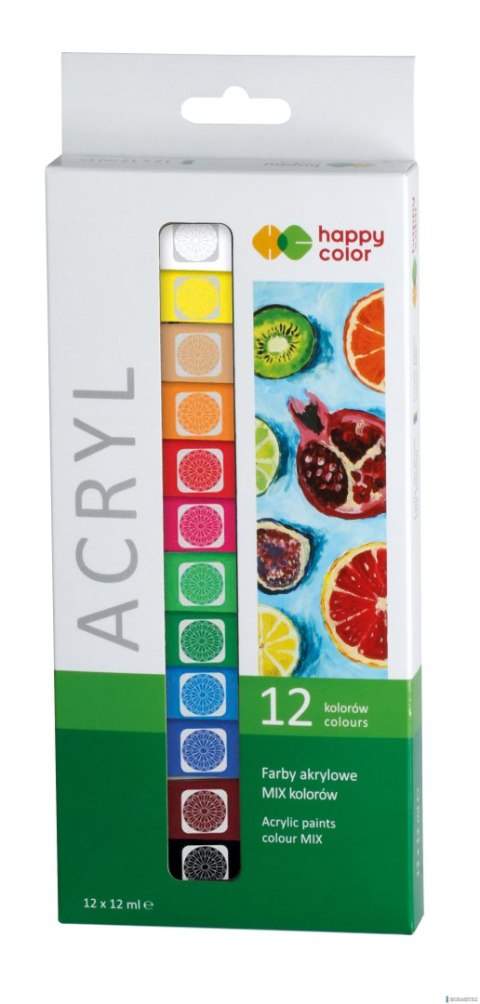 Farba akrylowa zestaw 12 kolorów x 12 ml, Happy Color HA 7370 0012-K12 Farba akrylowa zestaw 12 kolorów x 12 ml, Happy Color HA 7370 0012-K12