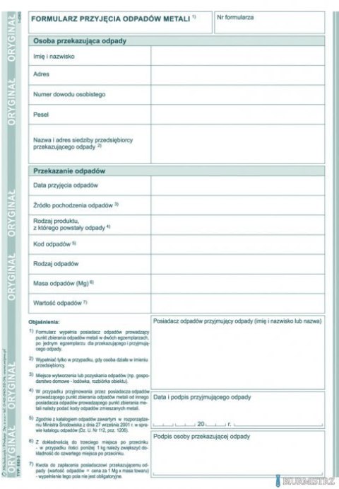 Formularz przyjęcia odpadów metali E03-3 A5 80 stron, MICHALCZYK&PROKOP Formularz przyjęcia odpadów metali E03-3 A5 80 stron, MICHALCZYK&PROKOP