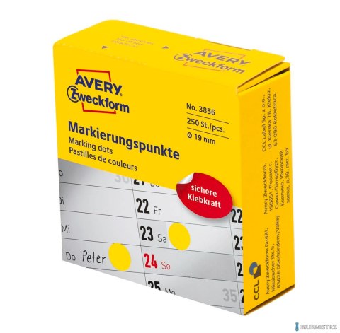 Kółka do zaznaczania żółte 3856 Q19 w rolce trwałe, Avery Zweckform Kółka do zaznaczania żółte 3856 Q19 w rolce trwałe, Avery Zweckform