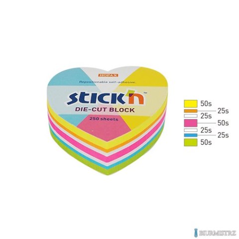 Notes serce, 64x67mm, mix 5 kol. neon+biały, 250kart. Stickn 21836 Notes serce, 64x67mm, mix 5 kol. neon+biały, 250kart. Stickn 21836